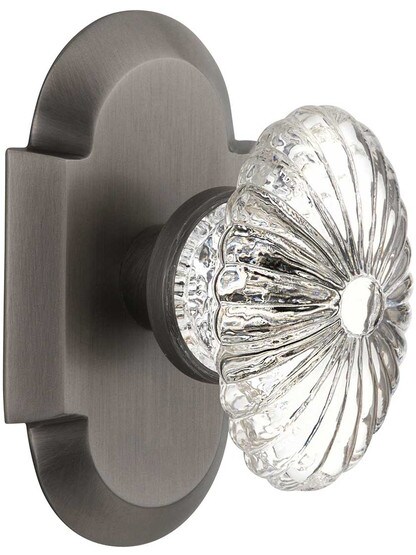 Arched Rosette Door Set with Oval Fluted-Crystal Glass Knobs in Antique Pewter.